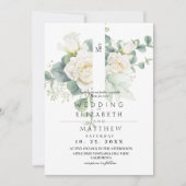 Soft White Rose and Floral  Elegant Wedding Einladung (Vorderseite)