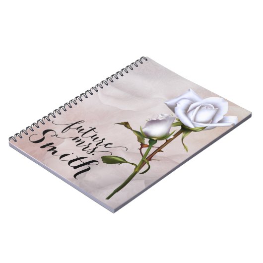Soft White Roses Elegant Shabby Chic Future Mrs. Notizblock (Linke Seite)