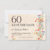 Soft Wildflower 60th Birthday Elegant Party Save The Date (Vorderseite)