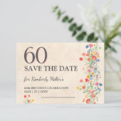 Soft Wildflower 60th Birthday Elegant Party Save The Date (Stehend Vorderseite)