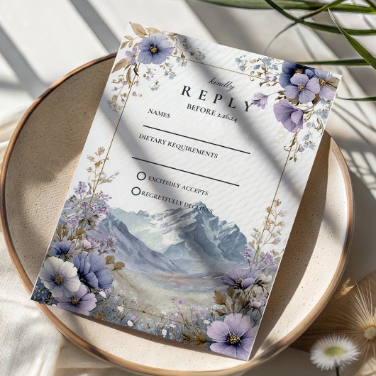 Soft Wildflower Mountain Wedding RSVP Karte