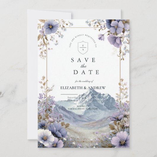 Soft Wildflower Mountain Wedding Save The Date (Vorderseite)