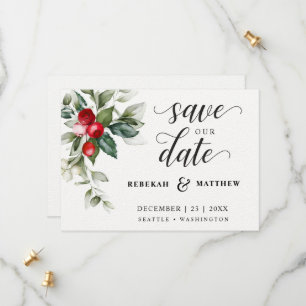Soft Winter Berry Christmas Save The Date