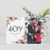Soft Winter Berry JOY Weihnachtskarte Einladung (Stehend Vorderseite)