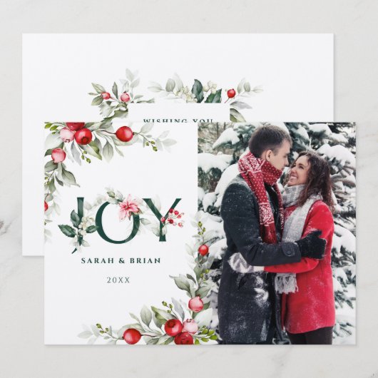 Soft Winter Berry JOY Weihnachtskarte Einladung (Vorne/Hinten)