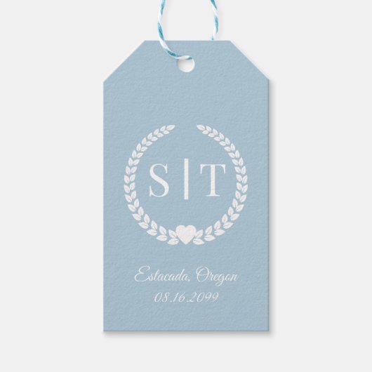 Soft Winter Blue Monogram Initials Geschenkanhänger (Vorderseite)