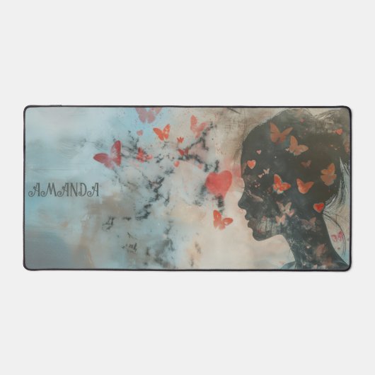 Soft Woman Silhouette with Hearts Schreibtischunterlage (Vorderseite)