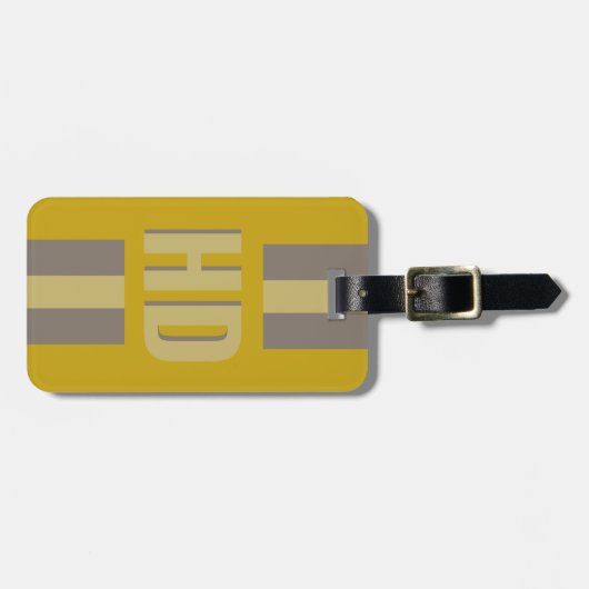 Soft yellow & Black striped Shadow Monogram retro Gepäckanhänger (Vorderseite horizontal)