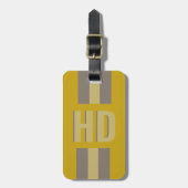 Soft yellow & Black striped Shadow Monogram retro Gepäckanhänger (Vorderseite vertikal)