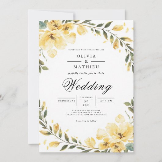 Soft Yellow Bloom Arch Wedding Einladung (Vorderseite)