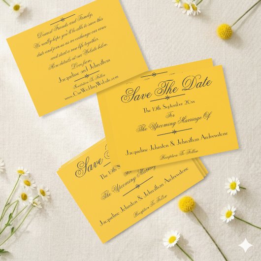 Soft Yellow Classic Script Name Chic Save the Date Ankündigung