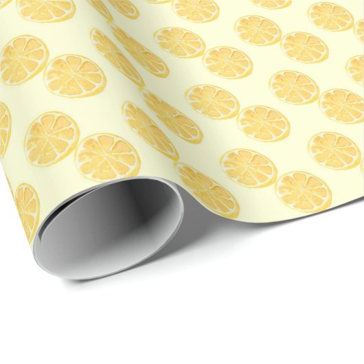 Soft Yellow Lemon Slice Watercolor Pattern Geschenkpapier (Rolleneckpunkt)