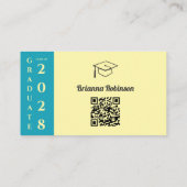 Soft Yellow Modern Graduation QR Code Name Card Telefonnummerkarte (Rückseite)