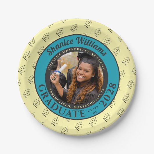 Soft Yellow Photo Modern Graduation Party Pappteller (Vorderseite)