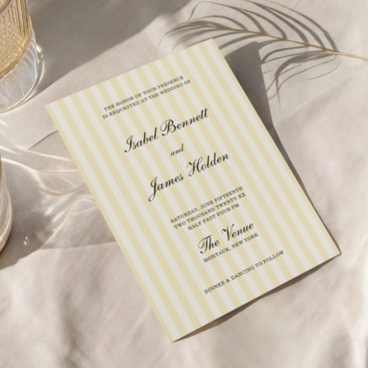 Soft Yellow Streifen Hochzeit  Einladung