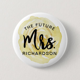Soft Yellow The Future Mrs. Watercolor Floral Butt Button