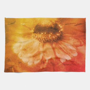 Soft Zinnia Daisy Blume in Sepia Vintag Geschirrtuch