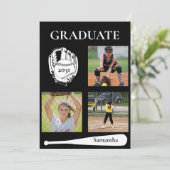 Softball 3 Photo Black Graduation Flat Card (Stehend Vorderseite)