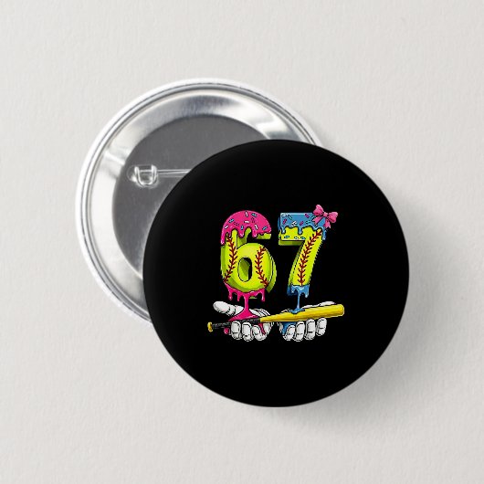 Softball 67 Ice Cream Drip Six Seven Boys Funny Me Button (Vorne & Hinten)