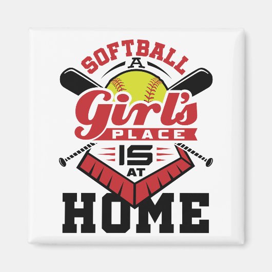 Softball A Girl's Place Is At Home Magnet (Vorne)