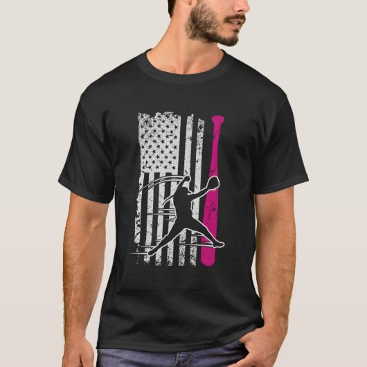 Softball American Flag Girls Geschenk T-Shirt (Vorderseite)