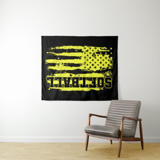 Softball American Flag Softball Player Wandteppich (Beispiel (Horizontal))