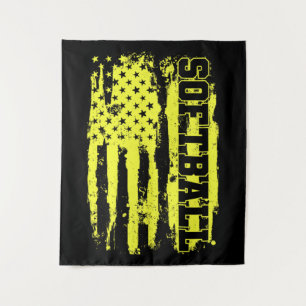 Softball American Flag Softball Player Wandteppich