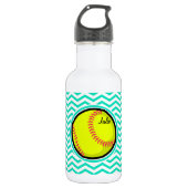 Softball; Aqua Green Zickzack Edelstahlflasche (Vorderseite)