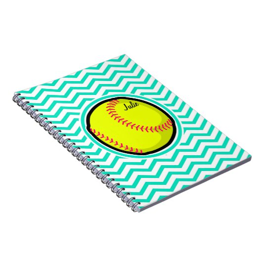 Softball; Aqua Green Zickzack Notizblock (Rechte Seite)