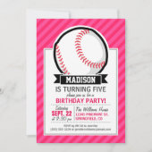 Softball auf rosa Streifen Einladung (Vorderseite)
