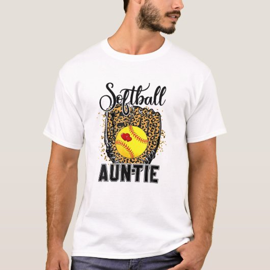 Softball Auntie Leopard Game Day Tante Mutter Soft T-Shirt (Vorderseite)
