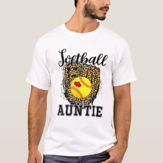 Softball Auntie Leopard Game Day Tante Mutter Soft T-Shirt