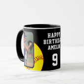 Softball Ball Happy Birthday 2 Photos Tasse (Vorderseite Links)
