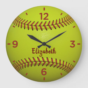 Softball-Ball Monogram-Acrylic-Wandklemme Große Wanduhr