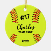 Softball Ball Player | Individuelle Name-Nummer un Keramik Ornament (Vorne)