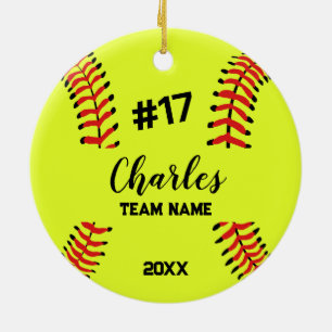 Softball Ball Player   Individuelle Name-Nummer un Keramik Ornament