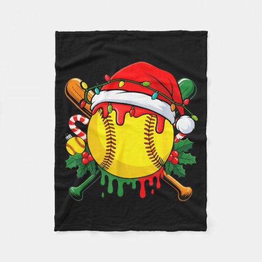 Softball Ball Santa Hat Christmas Softball Drip Xm Fleecedecke (Vorderseite)