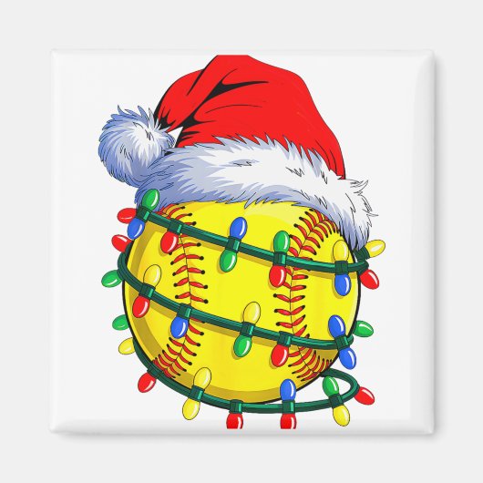 Softball Ball Santa Hat Christmas Softball Xmas Li Magnet (Vorne)