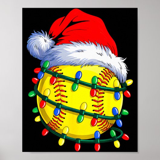 Softball Ball Santa Hat Christmas Softball Xmas Li Poster (Vorne)