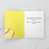 Softball Ball Sports Foto Coach Dankeskarte (Innenseite)