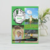 Softball/Baseball 3 Foto Grüner Abschluss Einladung (Stehend Vorderseite)