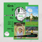 Softball/Baseball 3 Foto Grüner Abschluss Einladung (Vorne/Hinten)