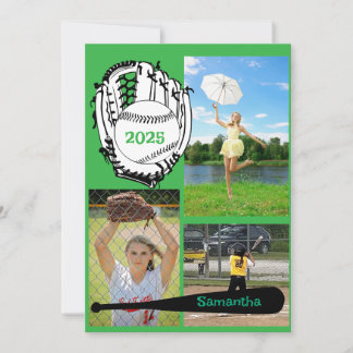 Softball/Baseball 3 Foto Grüner Abschluss Einladung
