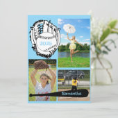 Softball/Baseball 3 Foto Light Blue Abschluss Einladung (Stehend Vorderseite)
