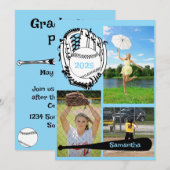 Softball/Baseball 3 Foto Light Blue Abschluss Einladung (Vorne/Hinten)