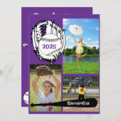 Softball/Baseball 3 Foto Lila Abschluss Einladung (Vorne/Hinten)