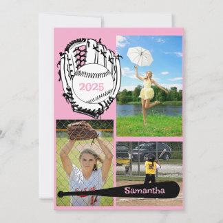 Softball/Baseball 3 Foto Rosa Abschluss Einladung