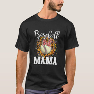 Softball Baseball Mama Leopard Teeball Mama Mother T-Shirt