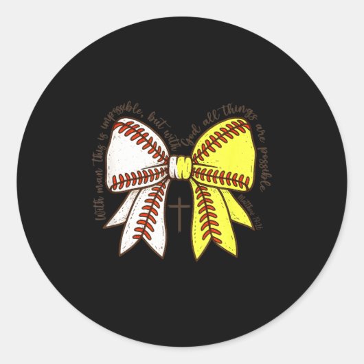 Softball Baseball Mom Bow Christian With Man This Runder Aufkleber (Vorderseite)
