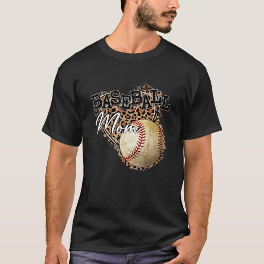 Softball Baseball Mom Leopard Mother's Day T-Shirt (Vorderseite)